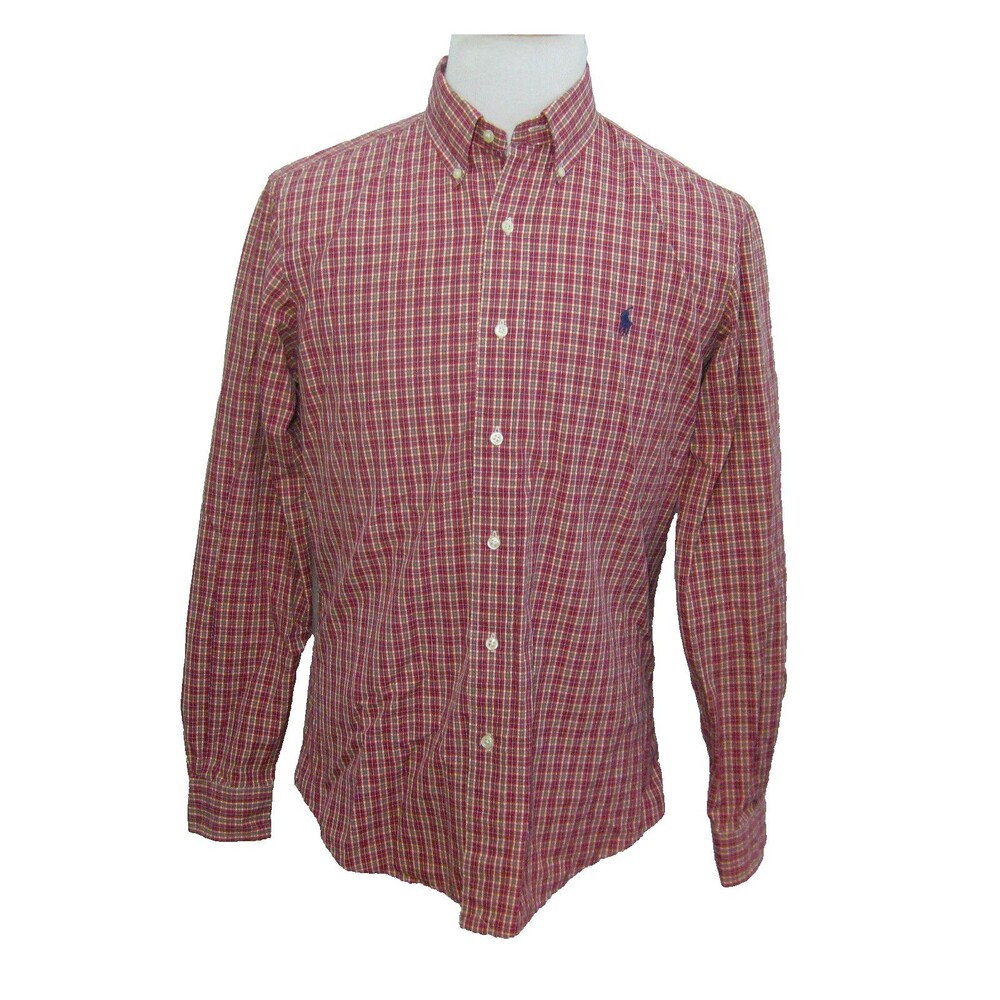 RALPH LAUREN Men's (Size Medium) Red Plaid Long Sleeve Button Front Shirt Cotton
